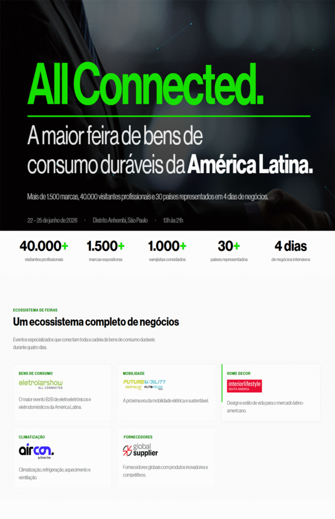 2026巴西电子家电展 Eletrolar Show 规模数据 40,000平方米 1,500家展商 40,000名观众 20亿雷亚尔 广东天涯展览