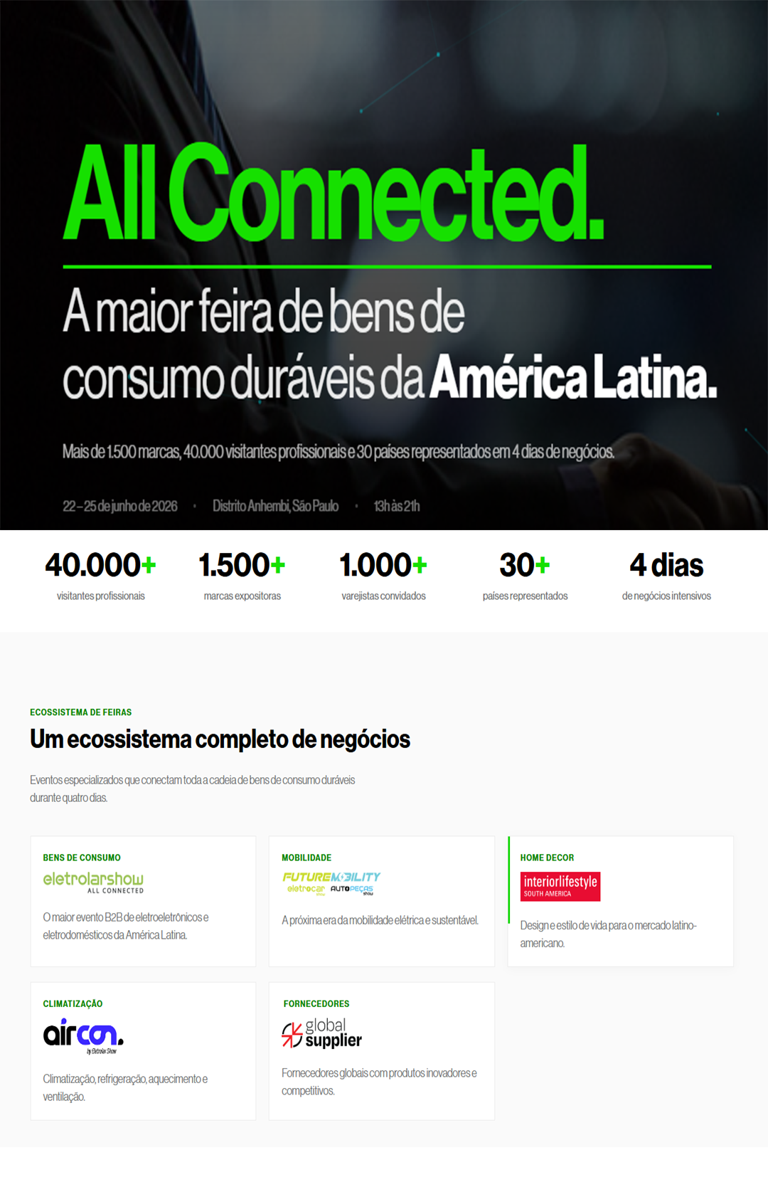 2026巴西电子家电展 Eletrolar Show 规模数据 40,000平方米 1,500家展商 40,000名观众 20亿雷亚尔 广东天涯展览